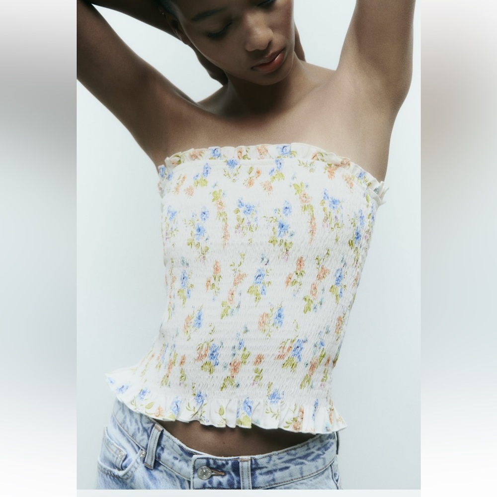 Zara smocked floral tube top